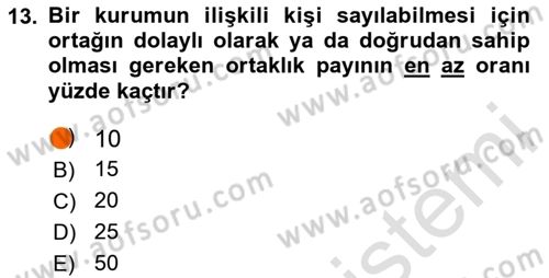 Özel Vergi Hukuku 1 Dersi 2024 - 2025 Yılı (Final) Dönem Sonu Sınav Soruları 13. Soru