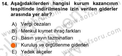 Özel Vergi Hukuku 1 Dersi 2024 - 2025 Yılı (Final) Dönem Sonu Sınav Soruları 14. Soru