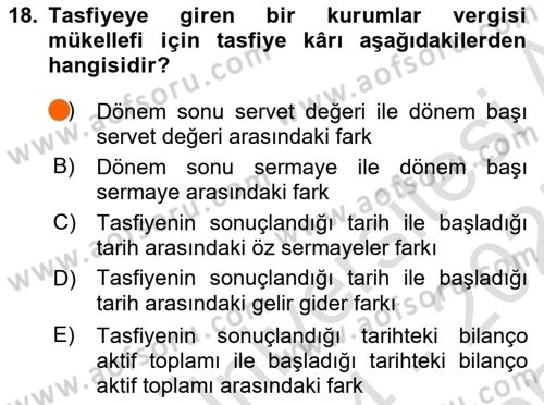 Özel Vergi Hukuku 1 Dersi 2024 - 2025 Yılı (Final) Dönem Sonu Sınav Soruları 18. Soru