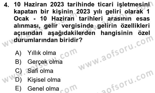 Özel Vergi Hukuku 1 Dersi 2024 - 2025 Yılı (Final) Dönem Sonu Sınav Soruları 4. Soru