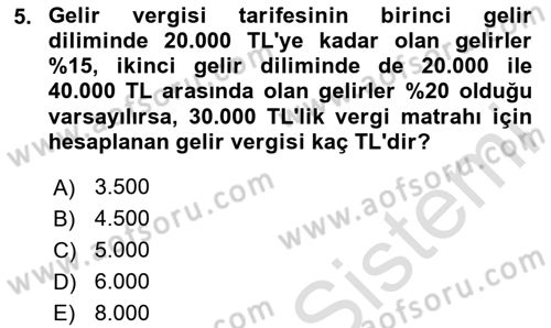 Özel Vergi Hukuku 1 Dersi 2024 - 2025 Yılı (Final) Dönem Sonu Sınav Soruları 5. Soru