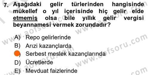 Özel Vergi Hukuku 1 Dersi 2024 - 2025 Yılı (Final) Dönem Sonu Sınav Soruları 7. Soru