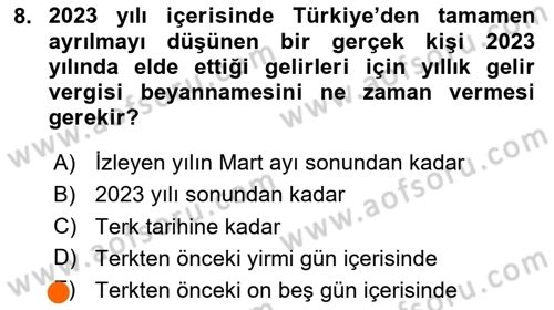 Özel Vergi Hukuku 1 Dersi 2024 - 2025 Yılı (Final) Dönem Sonu Sınav Soruları 8. Soru