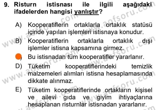 Özel Vergi Hukuku 1 Dersi 2024 - 2025 Yılı (Final) Dönem Sonu Sınav Soruları 9. Soru