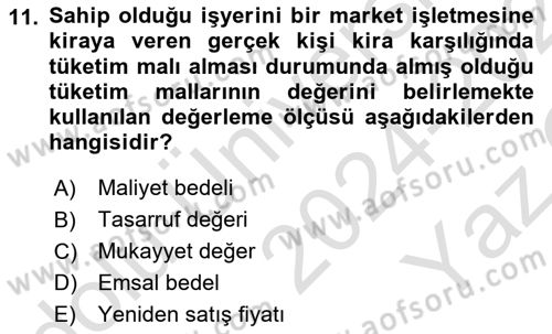 Özel Vergi Hukuku 1 Dersi 2024 - 2025 Yılı Yaz Okulu Sınav Soruları 11. Soru