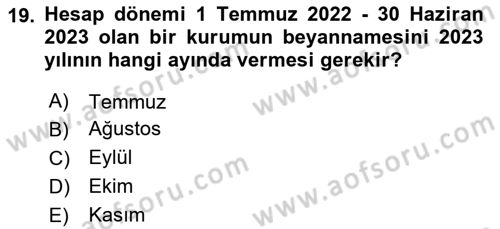 Özel Vergi Hukuku 1 Dersi 2024 - 2025 Yılı Yaz Okulu Sınav Soruları 19. Soru