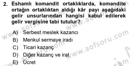 Özel Vergi Hukuku 1 Dersi 2024 - 2025 Yılı Yaz Okulu Sınav Soruları 2. Soru