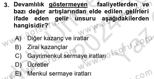 Özel Vergi Hukuku 1 Dersi 2024 - 2025 Yılı Yaz Okulu Sınav Soruları 3. Soru
