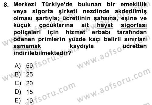 Özel Vergi Hukuku 1 Dersi 2024 - 2025 Yılı Yaz Okulu Sınav Soruları 8. Soru