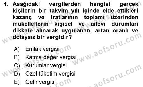 Özel Vergi Hukuku 1 Dersi 2025 - 2026 Yılı (Vize) Ara Sınav Soruları 1. Soru