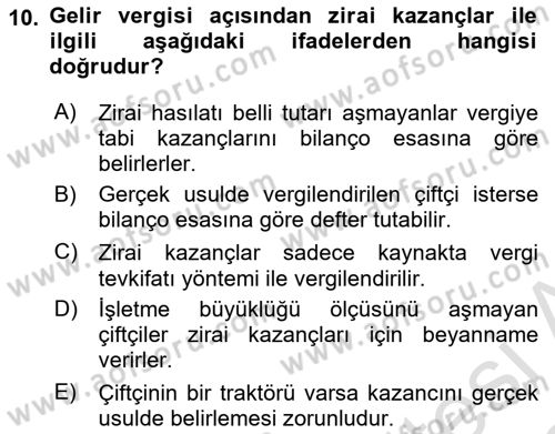 Özel Vergi Hukuku 1 Dersi 2025 - 2026 Yılı (Vize) Ara Sınav Soruları 10. Soru