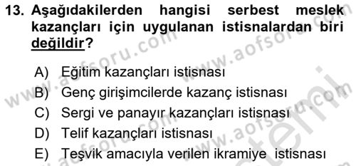Özel Vergi Hukuku 1 Dersi 2025 - 2026 Yılı (Vize) Ara Sınav Soruları 13. Soru