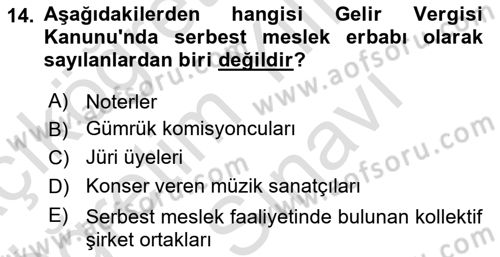 Özel Vergi Hukuku 1 Dersi 2025 - 2026 Yılı (Vize) Ara Sınav Soruları 14. Soru