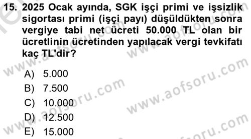 Özel Vergi Hukuku 1 Dersi 2025 - 2026 Yılı (Vize) Ara Sınav Soruları 15. Soru