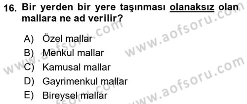 Özel Vergi Hukuku 1 Dersi 2025 - 2026 Yılı (Vize) Ara Sınav Soruları 16. Soru