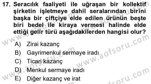 Özel Vergi Hukuku 1 Dersi 2025 - 2026 Yılı (Vize) Ara Sınav Soruları 17. Soru
