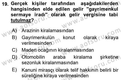 Özel Vergi Hukuku 1 Dersi 2025 - 2026 Yılı (Vize) Ara Sınav Soruları 19. Soru