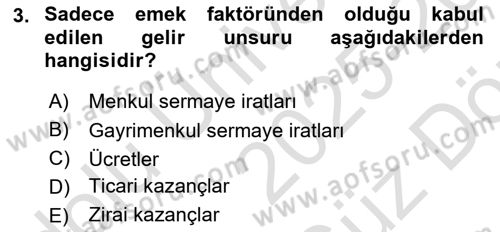 Özel Vergi Hukuku 1 Dersi 2025 - 2026 Yılı (Vize) Ara Sınav Soruları 3. Soru