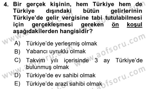 Özel Vergi Hukuku 1 Dersi 2025 - 2026 Yılı (Vize) Ara Sınav Soruları 4. Soru
