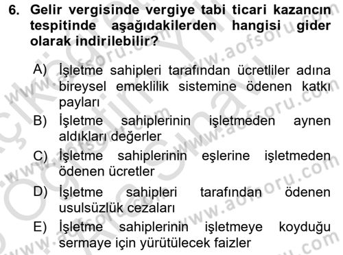 Özel Vergi Hukuku 1 Dersi 2025 - 2026 Yılı (Vize) Ara Sınav Soruları 6. Soru