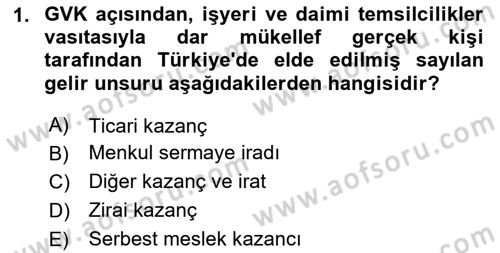 Özel Vergi Hukuku 1 Dersi 2025 - 2026 Yılı (Final) Dönem Sonu Sınav Soruları 1. Soru