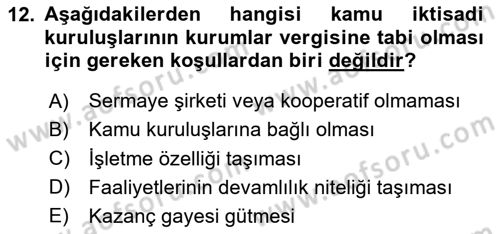 Özel Vergi Hukuku 1 Dersi 2025 - 2026 Yılı (Final) Dönem Sonu Sınav Soruları 12. Soru