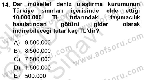 Özel Vergi Hukuku 1 Dersi 2025 - 2026 Yılı (Final) Dönem Sonu Sınav Soruları 14. Soru