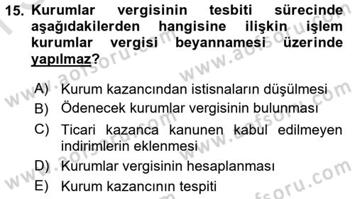 Özel Vergi Hukuku 1 Dersi 2025 - 2026 Yılı (Final) Dönem Sonu Sınav Soruları 15. Soru