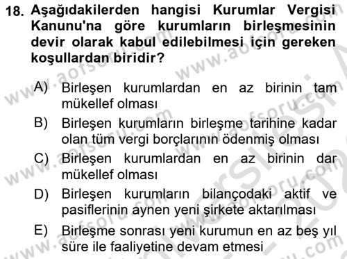 Özel Vergi Hukuku 1 Dersi 2025 - 2026 Yılı (Final) Dönem Sonu Sınav Soruları 18. Soru