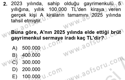 Özel Vergi Hukuku 1 Dersi 2025 - 2026 Yılı (Final) Dönem Sonu Sınav Soruları 2. Soru