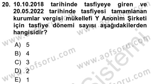 Özel Vergi Hukuku 1 Dersi 2025 - 2026 Yılı (Final) Dönem Sonu Sınav Soruları 20. Soru