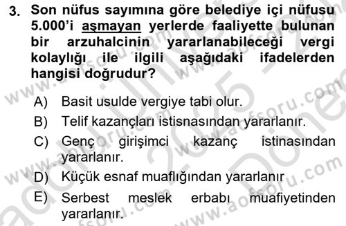 Özel Vergi Hukuku 1 Dersi 2025 - 2026 Yılı (Final) Dönem Sonu Sınav Soruları 3. Soru