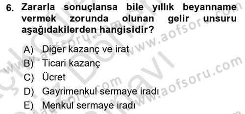Özel Vergi Hukuku 1 Dersi 2025 - 2026 Yılı (Final) Dönem Sonu Sınav Soruları 6. Soru