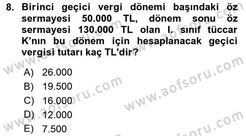 Özel Vergi Hukuku 1 Dersi 2025 - 2026 Yılı (Final) Dönem Sonu Sınav Soruları 8. Soru