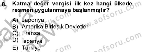 Özel Vergi Hukuku 2 Dersi 2012 - 2013 Yılı (Vize) Ara Sınav Soruları 8. Soru