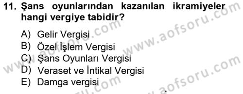 Özel Vergi Hukuku 2 Dersi 2013 - 2014 Yılı Tek Ders Sınav Soruları 11. Soru