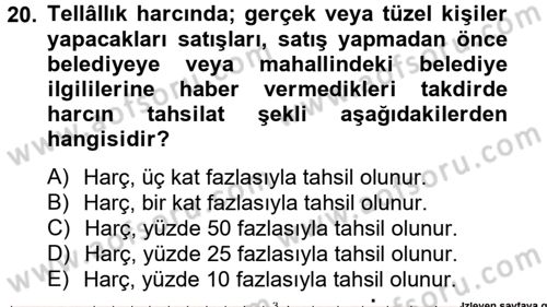 Özel Vergi Hukuku 2 Dersi 2013 - 2014 Yılı Tek Ders Sınav Soruları 20. Soru