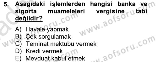 Özel Vergi Hukuku 2 Dersi 2013 - 2014 Yılı Tek Ders Sınav Soruları 5. Soru
