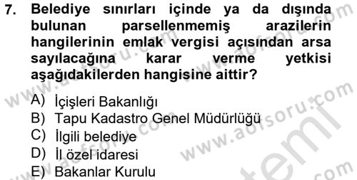 Özel Vergi Hukuku 2 Dersi 2013 - 2014 Yılı Tek Ders Sınav Soruları 7. Soru