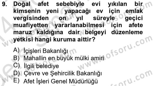 Özel Vergi Hukuku 2 Dersi 2013 - 2014 Yılı Tek Ders Sınav Soruları 9. Soru