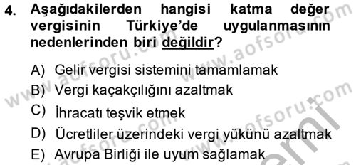 Özel Vergi Hukuku 2 Dersi 2014 - 2015 Yılı (Vize) Ara Sınav Soruları 4. Soru