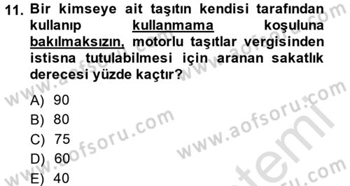 Özel Vergi Hukuku 2 Dersi 2014 - 2015 Yılı Tek Ders Sınav Soruları 11. Soru