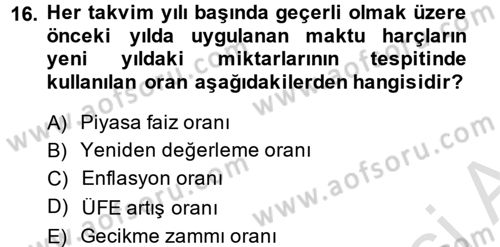 Özel Vergi Hukuku 2 Dersi 2014 - 2015 Yılı Tek Ders Sınav Soruları 16. Soru