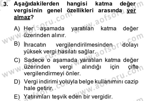 Özel Vergi Hukuku 2 Dersi 2014 - 2015 Yılı Tek Ders Sınav Soruları 3. Soru