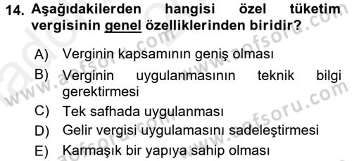 Özel Vergi Hukuku 2 Dersi 2015 - 2016 Yılı (Vize) Ara Sınav Soruları 14. Soru