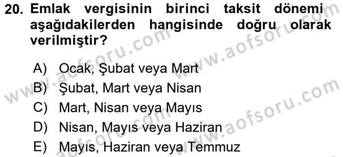 Özel Vergi Hukuku 2 Dersi 2015 - 2016 Yılı (Vize) Ara Sınav Soruları 20. Soru