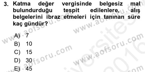 Özel Vergi Hukuku 2 Dersi 2015 - 2016 Yılı (Vize) Ara Sınav Soruları 3. Soru