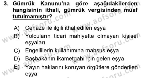 Özel Vergi Hukuku 2 Dersi 2015 - 2016 Yılı (Final) Dönem Sonu Sınavı 3. Soru