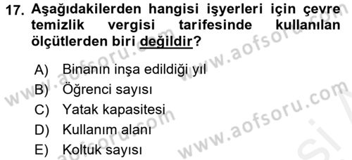 Özel Vergi Hukuku 2 Dersi 2015 - 2016 Yılı Tek Ders Sınav Soruları 17. Soru