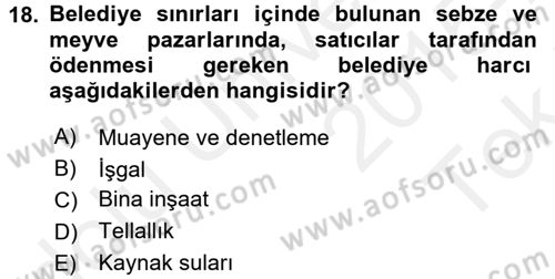 Özel Vergi Hukuku 2 Dersi 2015 - 2016 Yılı Tek Ders Sınav Soruları 18. Soru